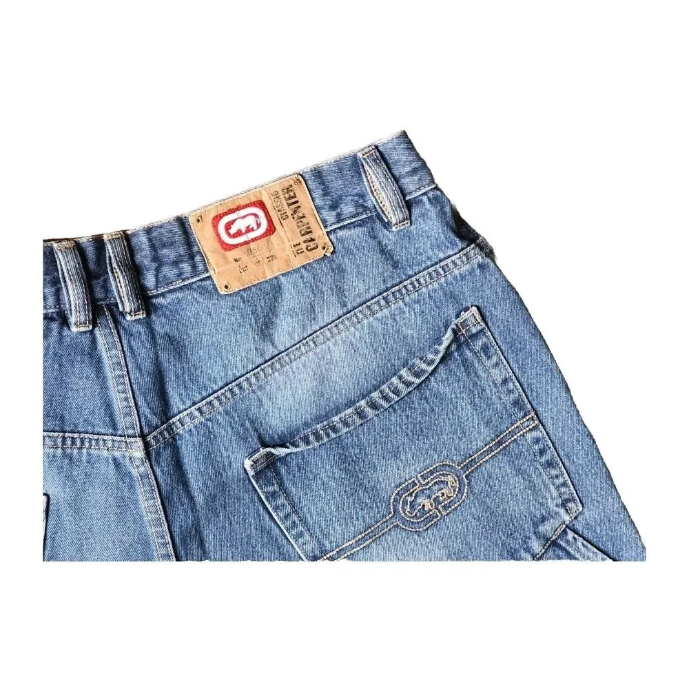 Ecko Shorts Men 34 Jorts Denim Jean Distressed 5 Pocket Streetwear Hip Hop Cargo